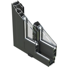 Section transversale d'une fenêtre en aluminium avec vitrage isolant