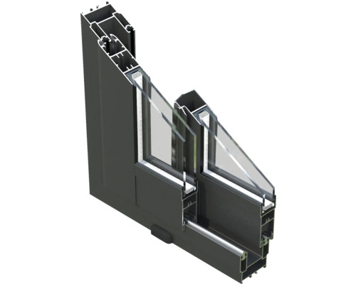 Section transversale d'une fenêtre en aluminium avec vitrage isolant