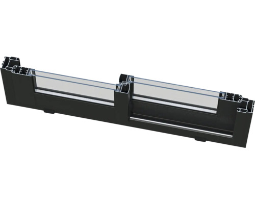 Vue en coupe d'une baie coulissante en aluminium noir avec verre