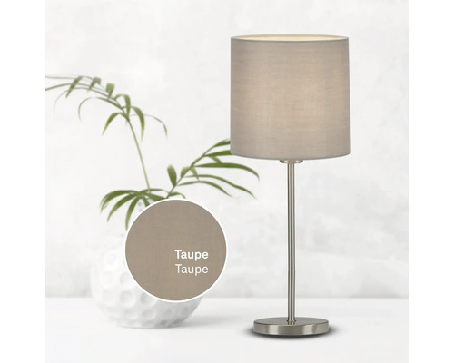 Tischleuchte aus Metall und Textil in Taupe