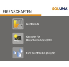 Soluna Produkteigenschaften: Sichtschutz, geeignet für Bildschirmarbeitsplätze und für Feuchträume geeignet
