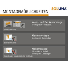Montageoptionen für Soluna Produkte: Wand-, Decken-, Klemm- und Klebemontage