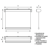 Technische Zeichnung eines Rollos mit Maßangaben