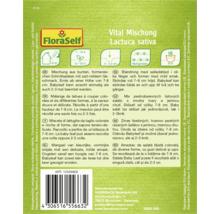 Verpackung von FloraSelf Vital Mischung Salat Lactuca sativa mit Informationen zu Aussaat und Ernte