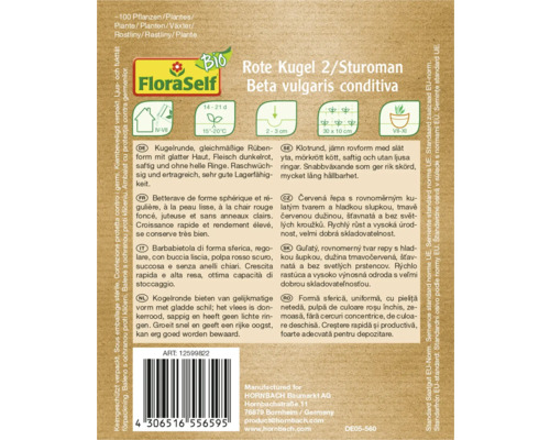 FloraSelf Bio Rote Kugel 2/Sturoman sachet de graines de betteraves