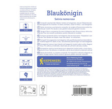 Emballage de Blaukönigin Salvia nemorosa avec des informations sur les caractéristiques et les utilisations