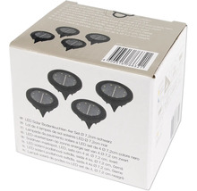 Verpackung von schwarzen LED Solar Bodenleuchten im 4er Set mit 7,2 cm Durchmesser