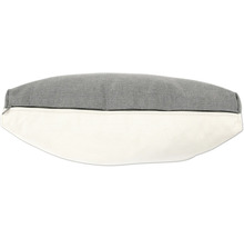 Dekokissen mit Reissverschluss, grauer Oberseite und hellem Unterteil.