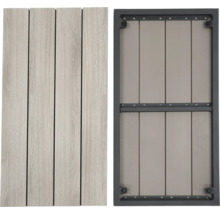 Einzelne und montierte graue WPC-Terrassendielen