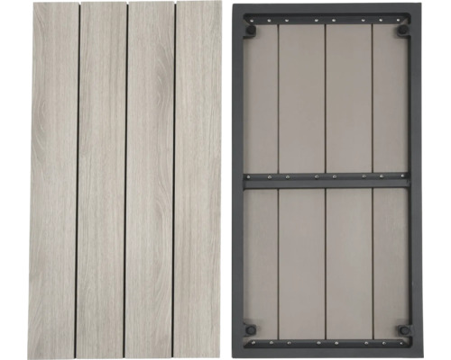 Einzelne und montierte graue WPC-Terrassendielen