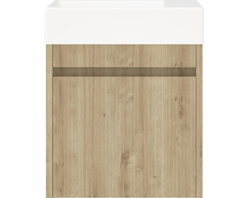 Meuble sous-lavabo avec décor en bois et lavabo