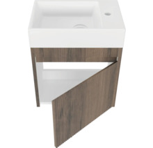 Meuble-lavabo avec compartiment ouvert et porte en bois