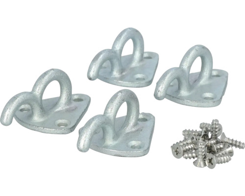 Quatre serre-câbles métalliques avec vis de fixation