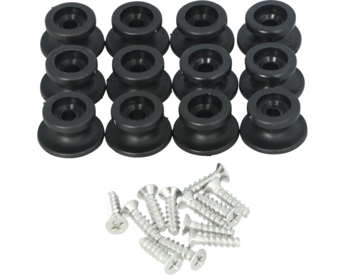 Schwarze Abstandshalter mit Schrauben