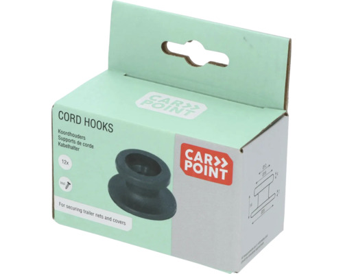 Verpackung mit 12 Stück Kordelhaken zur Befestigung von Anhängernetzen und -abdeckungen