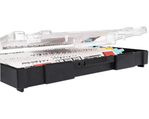 Jeu de lames de scie sauteuse dans un coffret en plastique transparent