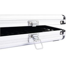 Mallette à outils ouverte en aluminium avec fermetures argentées