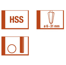 Symbole HSS pour outils en acier rapide, plage de diamètres de 6 à 31 millimètres, symbole pour percer des trous