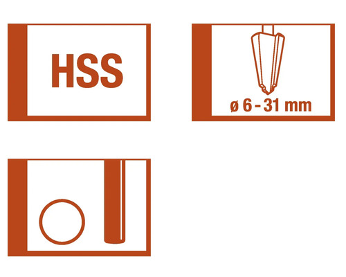 Symbole HSS pour outils en acier rapide, plage de diamètres de 6 à 31 millimètres, symbole pour percer des trous