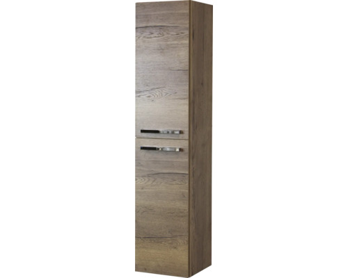 Armoire haute avec deux tiroirs et poignées en métal