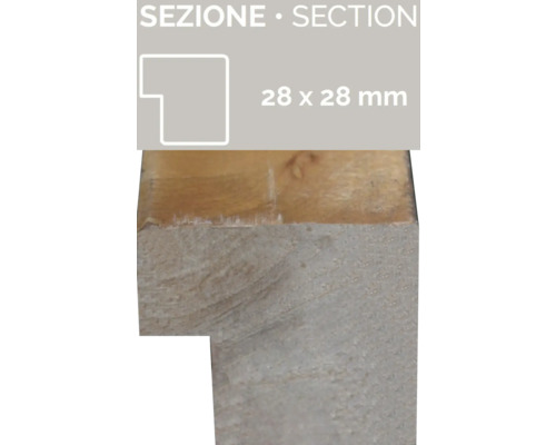 Holzprofil mit einer Größe von 28 x 28 mm