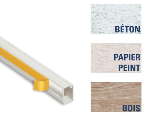 Goulotte de câblage en saillie avec bande adhésive, adaptée au béton, au papier peint et au bois