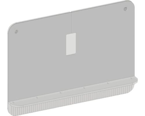 Panneau arrière gris avec découpe rectangulaire, trous de fixation et bord inférieur nervuré.