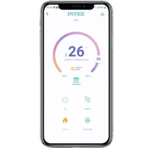 Vue smartphone de l'application Intex Spa avec contrôle de la température