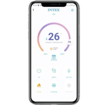 Vue smartphone de l'application Intex Spa pour contrôler la température, les horaires et les fonctions