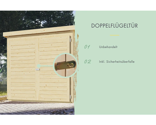 Doppelflügeltür aus Holz unbehandelt mit Sicherheitsüberfalle