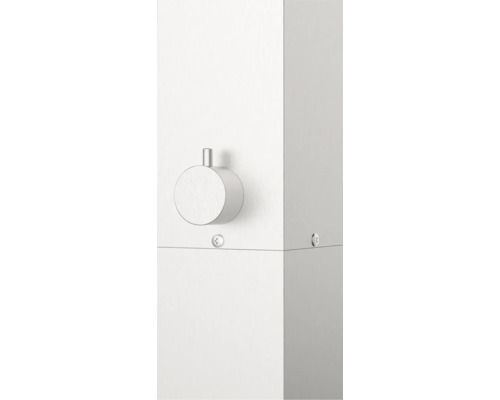 Detailansicht eines weißen Badmöbels mit rundem Griff