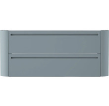 Waschtischunterschrank mit zwei Schubladen und Griffmulden in Grau.