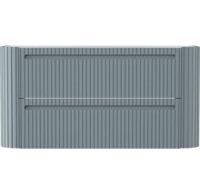 Waschtischunterschrank in Grau mit zwei Schubladen und vertikal geriffelter Front.