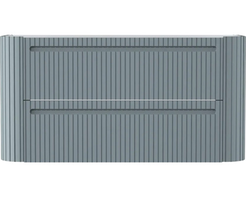 Waschtischunterschrank in Grau mit zwei Schubladen und vertikal geriffelter Front.