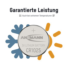 Ansmann Lithium Batterie CR1025 mit garantierter Leistung auch bei extremen Temperaturen