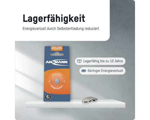Ansmann CR1225 Knopfzelle, Lithium 3V, auf einer Ablage