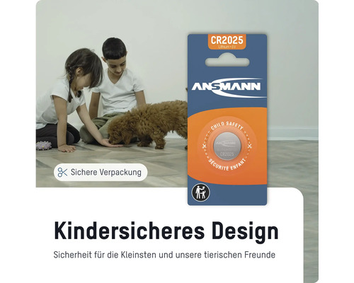 Ansmann CR2025 Lithium Batterie mit kindersicherem Design