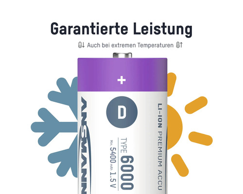 Ansmann D Lithium-Ionen Premium Akku mit garantierter Leistung auch bei extremen Temperaturen