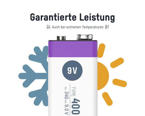 9 Volt Batterie mit Temperaturresistenz