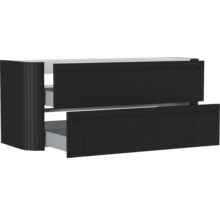 Schwarzer Badunterschrank mit zwei Schubladen und vertikalem Rillendesign.