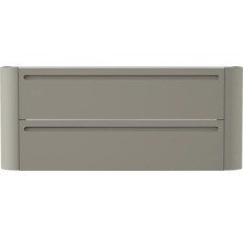 Waschbeckenunterschrank mit zwei Schubladen, matte Oberfläche, abgerundete Seiten und integrierte Griffmulden.