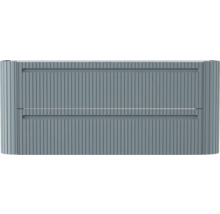 Graue Badunterschrank-Front mit zwei Schubladen und geriffelter Oberflächenstruktur.