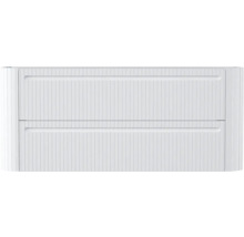 Waschtischunterschrank mit zwei Schubladen, gerillter Front und abgerundeten Seiten in Weiss.