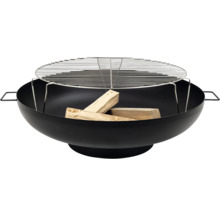 Brasero en métal avec grille et bois