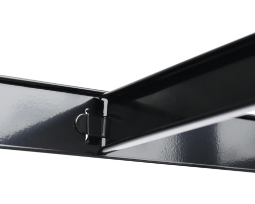 Detailansicht einer schwarzen, rechteckigen Stahlkonstruktion