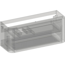 Waschtischunterschrank mit geriffelter Front und abgerundeten Ecken für die Wandmontage.