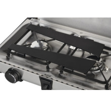 Réchaud à gaz portable avec deux brûleurs et support de casserole