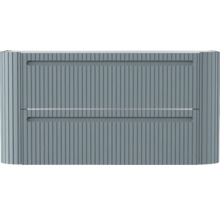 Waschtischunterschrank mit zwei Schubladen und geriffelter Front in Grau.