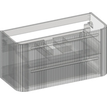 Waschtischunterschrank mit zwei Schubladen und geriffelter Front in abgerundetem Design.