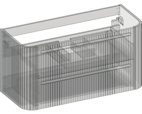 Waschtischunterschrank mit zwei Schubladen und geriffelter Front in abgerundetem Design.